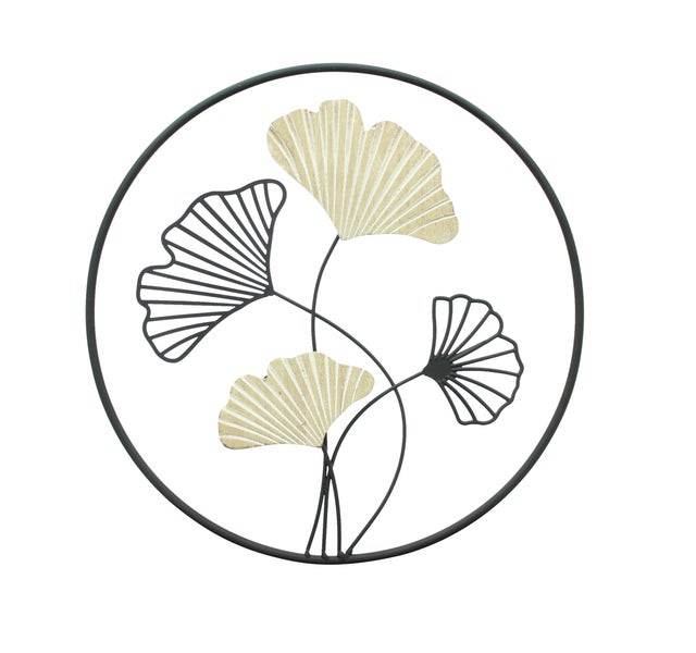 FRANK FLECHTWAREN | Wanddeko Ginkgo, 39,5 x 2 x 39,5 cm, METALL, HOLZ