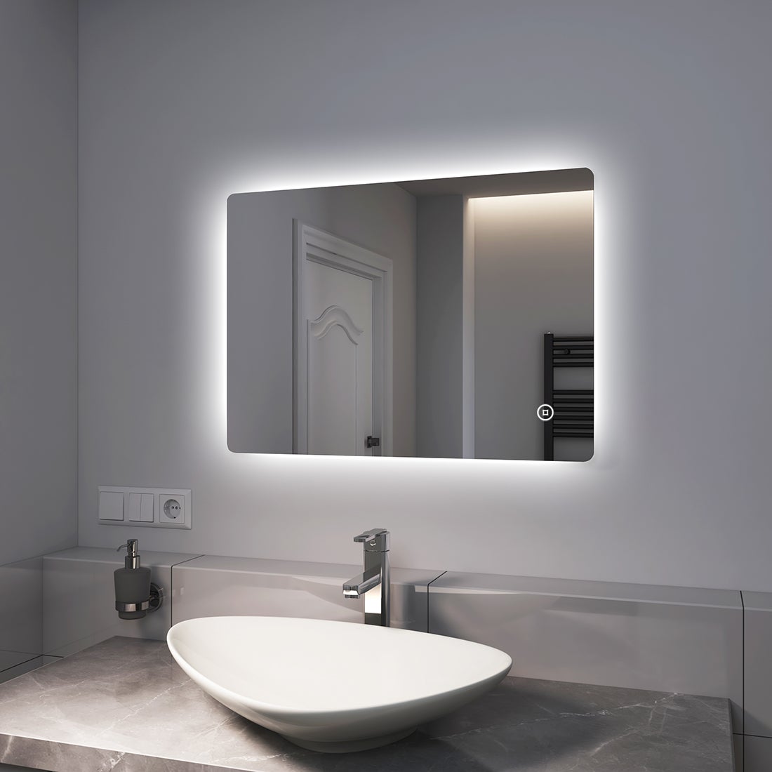 EMKE Badspiegel LED 70x50cm, Kaltweißer Beleuchtung, Touch-schalter, Dimmbar