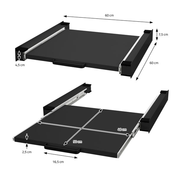 ML-Design Zwischenbaurahmen mit Ausziehplatte aus Stahl, 60x60 cm, Schwarz, Verbindungsrahmen für Waschmaschine/Trockner, Zwischenbausatz mit Auszug als Ablage für Wäschekorb, Zwischenrahmen Universal