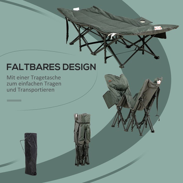 Outsunny Feldbett Campingbett, Campingliege mit Tasche, Klappbett mit Becherhalter, für Schwimmbad, Balkon, bis 120 kg, Grau, 68 x 186 x 48cm