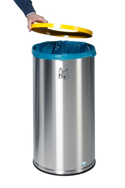 PROREGAL Robuster Wertstoffsammler Mit Deckel 70 Liter HxBxT 70 x 35,5 x 35,5 cm Beschichteter Edelstahl Gelb