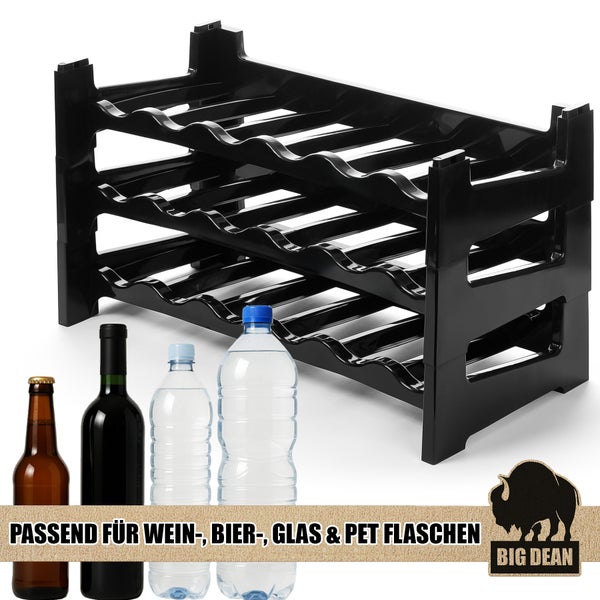 Schwarzes Flaschenregal mit mehreren Flaschen