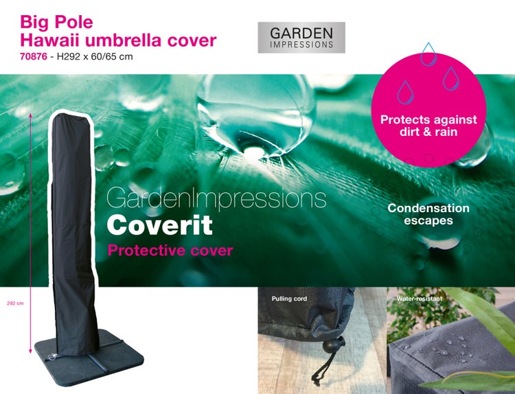 Garden Impressions Schutzhülle Hawaii Big Pole für Sonnenschirme, wasserabweisend mit Zugkordel, Höhe 292 Zentimeter.