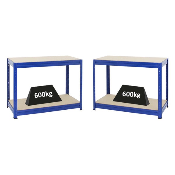 PROREGAL Mega Deal 2x Höhenverstellbare Werkbank Dino HxBxT 90 x 120 x 60 cm Traglast 600 kg Blau