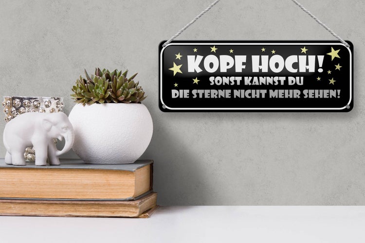 Blechschild Spruch 27x10cm Kopf hoch sonst Sterne nicht Dekoration