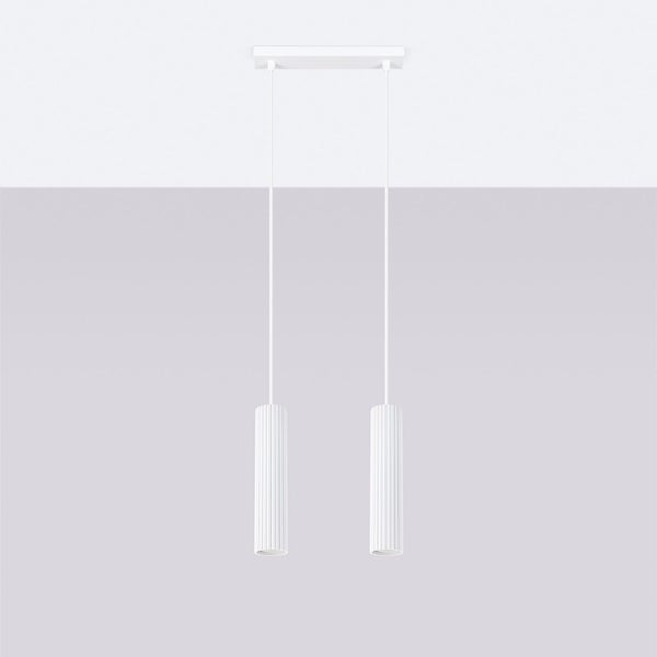 Doppelte Pendelleuchte mit zylindrischen Lampenschirmen