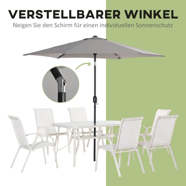 Outsunny 8tlg. Gartenmöbel, Gartenset mit Sonnenschirm, 1 Tisch+6 Stühle, für Garten Terrasse, 150L x 90B x 71H cm, Aluminium, Cremeweiß+Hellgrau