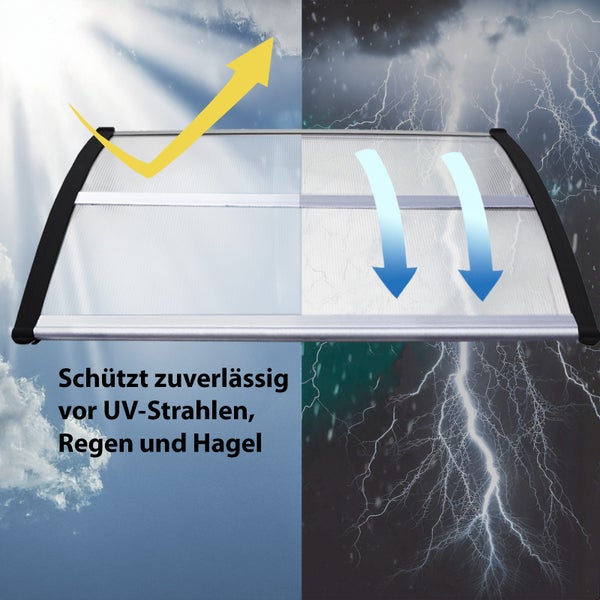 Vordach mit UV Schutz und Witterungsschutz gegen Regen und Hagel.