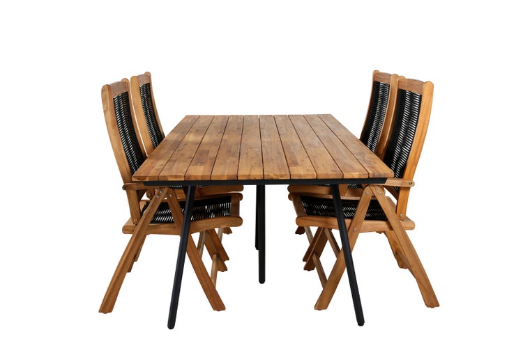 Chan Gartenset Tisch 100x200cm und 4 Stühle 5pos Peter natur, schwarz. 100 X 200 X 74 cm