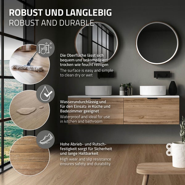 ML-Design Deluxe PVC Bodenbelag, Click Vinyl-Dielen, Vinylboden, 122 cm x 18 cm x 4,2 mm, Dicke 4,2mm, 1,54m²/7 Dielen, Golden Hour Eiche, Braun, Holzoptik, rutschfest, wasserfest, Belastungsklasse 34
