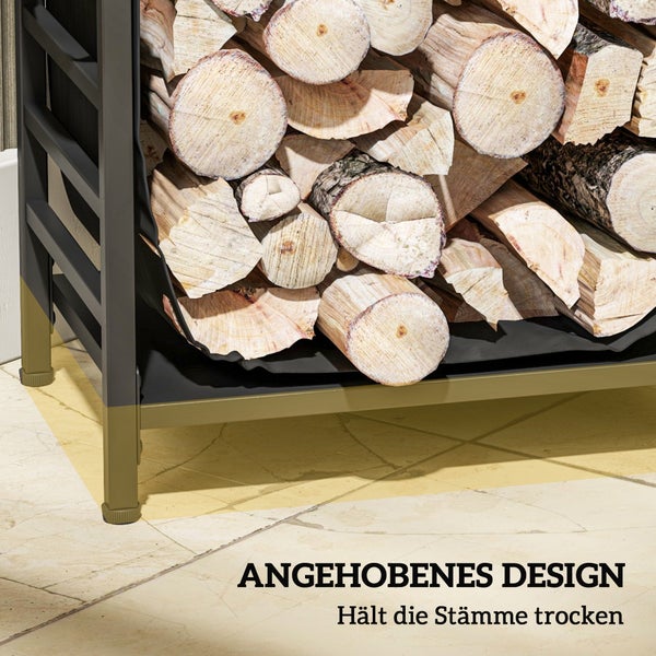 Outsunny Kaminholzregal, mit abnehmbarem Tragebeutel, für Outdoor, Indoor, bis 50 kg, 49 x 34 x 44 cm, Metall, Schwarz