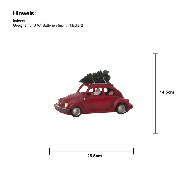 Dekorative rote Käferfigur mit Weihnachtsbaum und Weihnachtsmann, geeignet für den Innenbereich, circa 25,5 cm breit und 14,5 cm hoch