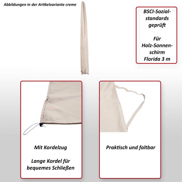 Schutzhülle für Holzsonnenschirm Florida 3 Meter mit Kordelzug