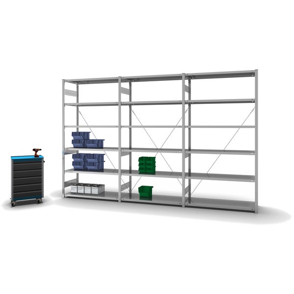 PROREGAL Fachbodenregal Stecksystem T-Profil Medium-Duty Grundregal HxBxT 250 x 130 x 50 cm 6 Ebenen Fachlast 230 kg Einseitig Nutzbar Verzinkt