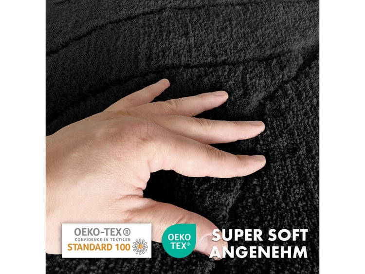 FLOORDIREKT Badematte Maris - Flauschiger Badvorleger mit Blattstruktur - Schwarz - 40 x 60 cm