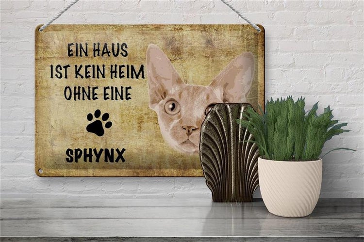 Blechschild Spruch 30x20cm Sphynx Katze ohne kein Heim