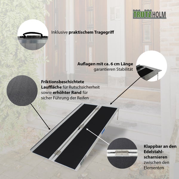 TRUTZHOLM Rollstuhlrampe klappbar 152 cm Traglast 272 kg Alu grau schwarz beschichtet Auffahrrampe