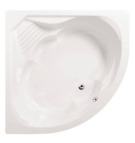 Calmwaters® Eckbadewanne Komplettset 150x150 cm Curved Wellness, Made in EU, 4in1 Acryl-Wanne mit Schürze, Wannenfüßen & Ablaufgarnitur, Duowanne mit integriertem Sitz, Eckwanne 150 x 150, Weiß