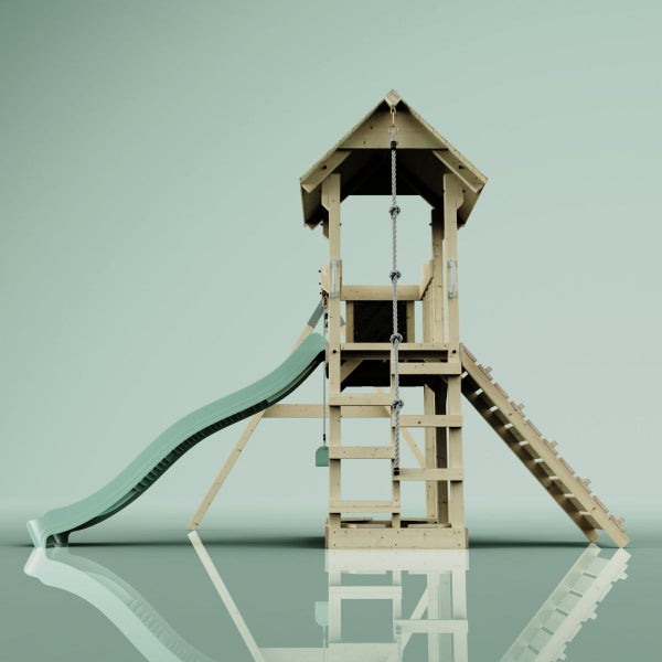 OutdoorToys Spielturm Bergen aus Holz in Grün Kinderschaukel