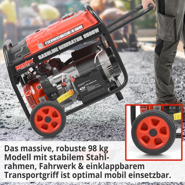 Hecht Benzin Stromerzeuger 8500W mit Stahlrahmen und Transportgriff
