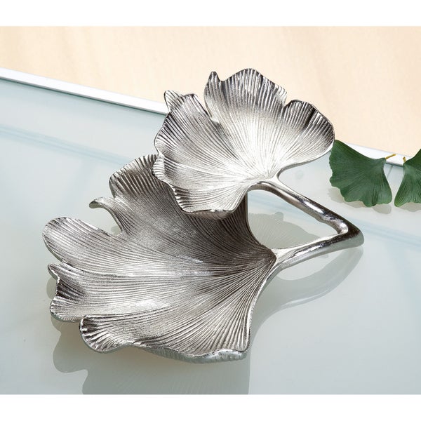 Schale GILDE GINKGO Dekoschale silber Breite 34cm Aluminium
