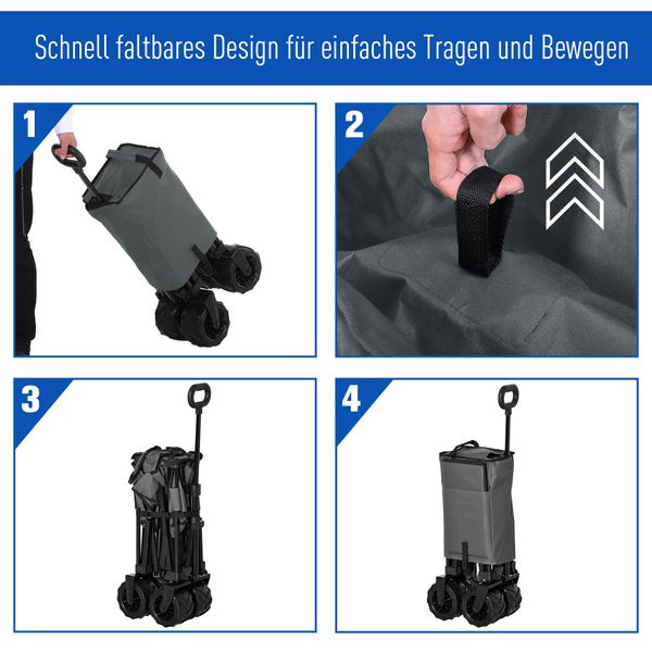 Outsunny Bollerwagen, 108L x 55B x 61-91H cm, Metall, Oxford-Stoff, grau