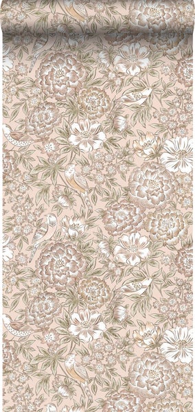Borastapeter Tapete Blumen und Vögel Rosa - 53 cm x 10.05 m - 660861