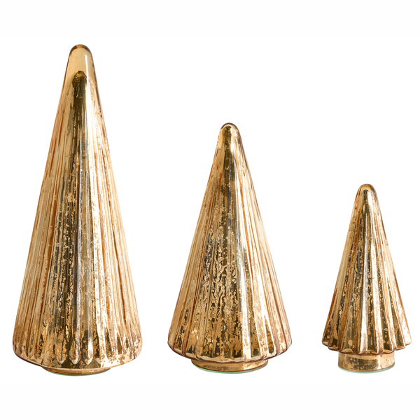 Dekorative Tannenbäume aus Glas, Set mit drei Stück