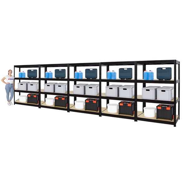 PROREGAL Mega Deal 5er-Sparset Profi-Schwerlastregal DINO HxBxT 180x120x60cm Fachlast 600kg Schwarz