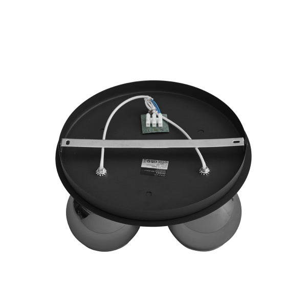 Rückansicht einer Deckenleuchte mit runder Montageplatte und Kabelanschluss