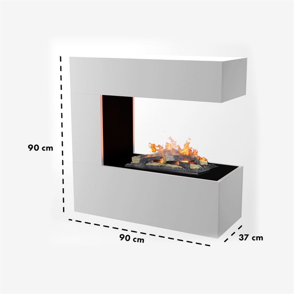 GLOW FIRE Elektrokamin 'Schiller Wandkamin' | Wasserdampf Kamin mit OMC 400 inkl. Holz in weiß als Raumteiler | HxBxT: 90x90x37 cm