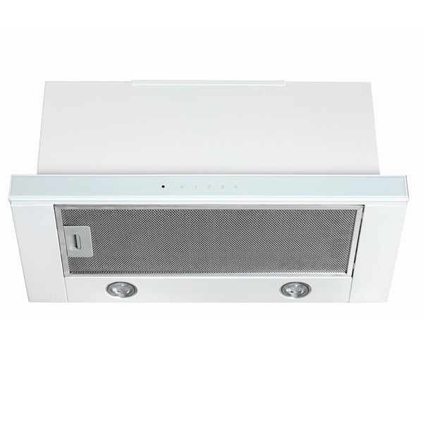 Weiße Unterbauhaube mit Metallfilter und Beleuchtung
