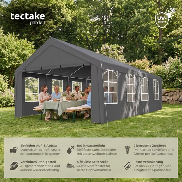 Tectake Garden Festzelt mit verzinktem Stahlgestell und wasserdichter Plane, ideal für Gartenpartys und Veranstaltungen im Freien.