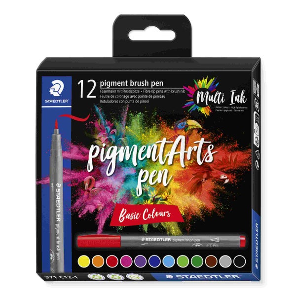 STAEDTLER Schreib- und Zeichbedarf pigment brush Fasermaler Pinselspitze, Basic Colours, 12er Set
