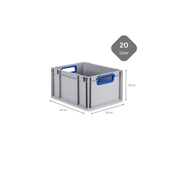PROREGAL Spar Set 8x Eurobox Nextgen Color Mit Auflagedeckel & Schiebeschnappverschlüsse HxBxT 22 x 30 x 40 cm Griffe Blau Offen Glatter Boden