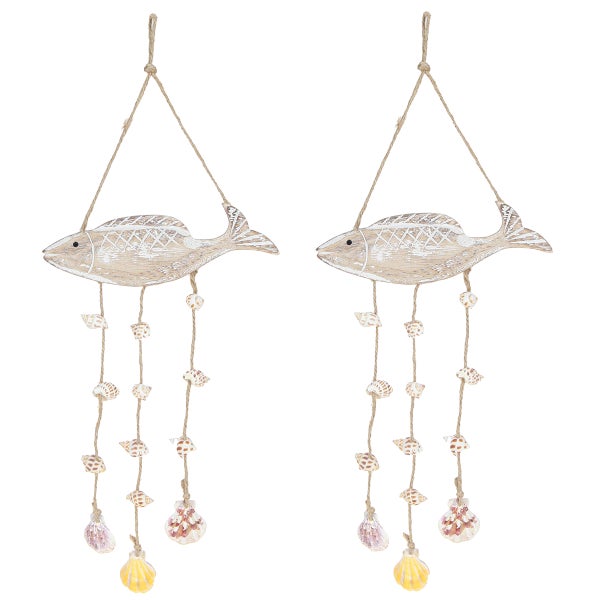 Zwei hängende Dekorationen mit Fisch- und Muschelmotiven