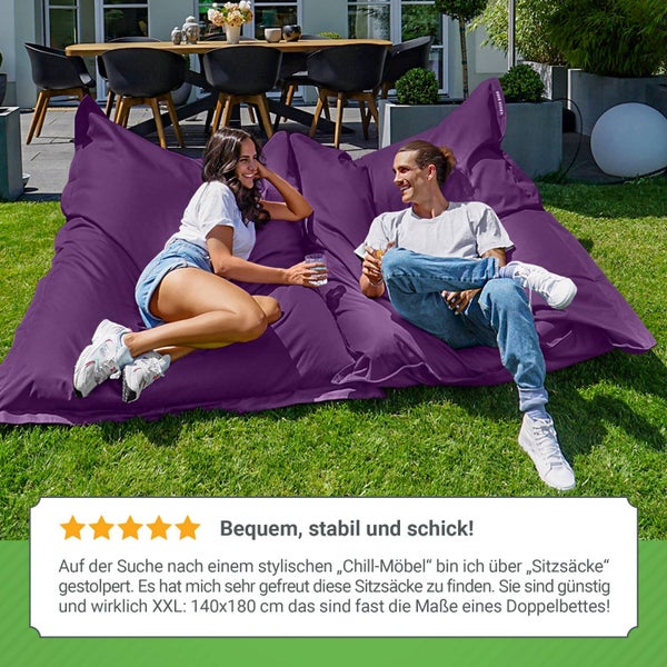 Green Bean Sitzsack XXL 140x180cm 380 Liter Kinder & Erwachsene Bean Bag EPS Perlen Füllung Riesensitzsack Groß Draußen Outdoor Liegekissen Waschbar Wetterfest Lounge Sitzkissen Bodenkissen Lila