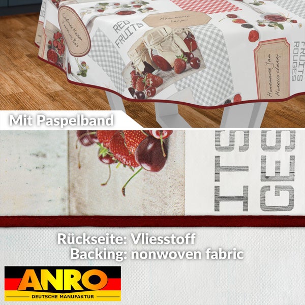Tischdecke mit Fruchtmuster und Paspelband