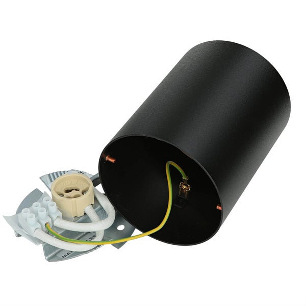 Schwarze Deckenleuchte mit elektrischen Anschlüssen