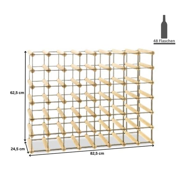PROREGAL Modulares Weinregal Vinotega Mod Metal HxBxT 62,5 x 82,5 x 24,5 cm 8 x 6 Flaschen Massives Kiefernholz Braun Geölt