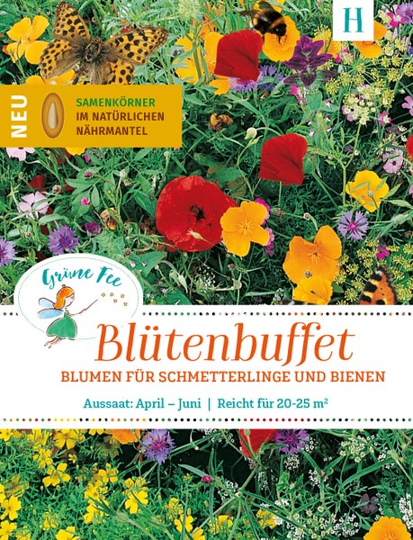 Grüne Fee Blütenbuffet Blumensamen für Schmetterlinge und Bienen, Aussaat April bis Juni, ausreichend für 20 bis 25 Quadratmeter.