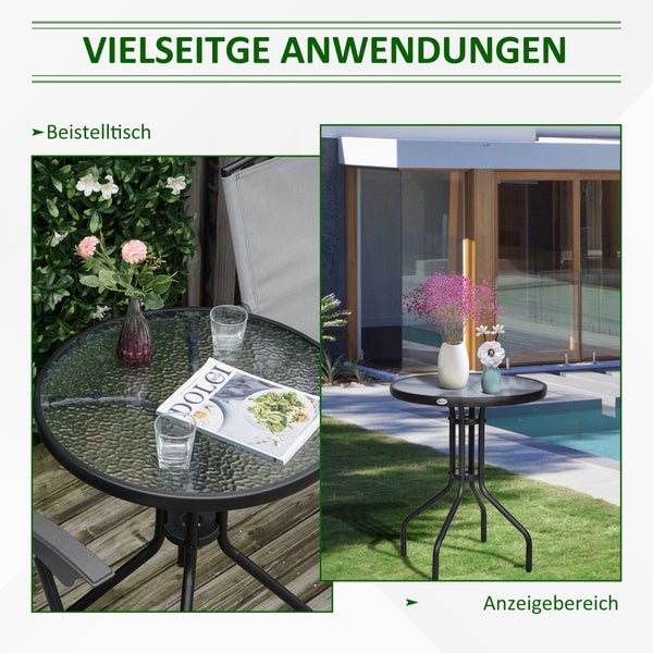 Outsunny Gartentisch ∅60xH70cm, Wetterfest Balkontisch aus Metall, Esstisch mit Wasserkräuselung-Muster Outdoor Campingtisch Beistelltisch, rund Terrassentisch für Garten Balkon Schwarz