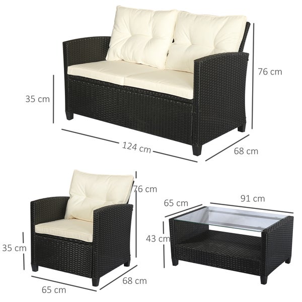 Outsunny Polyrattan Sitzgarnitur 4 tlg. Sitzgruppe Gartenset Sofagarnitur Gartenmöbel Set Lounge Metall Luxus Schwarz