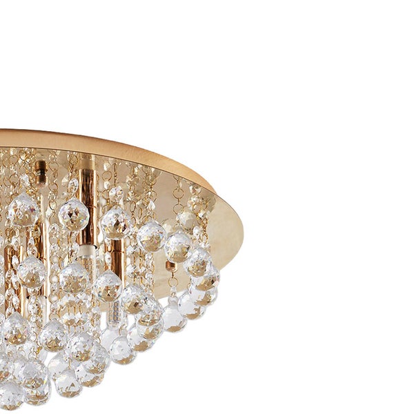 Detailaufnahme einer Deckenleuchte mit Kristallen