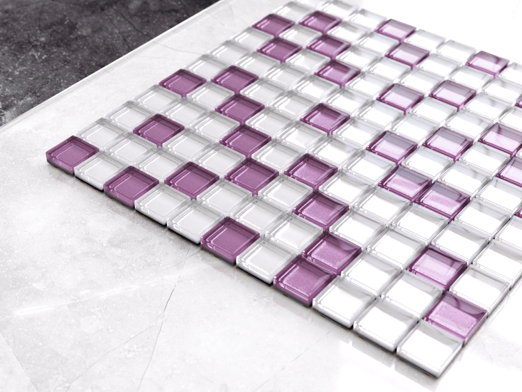 Glasmosaik auf Netz für Bad und Küche 30cm x 30cm  - Lilac orchid