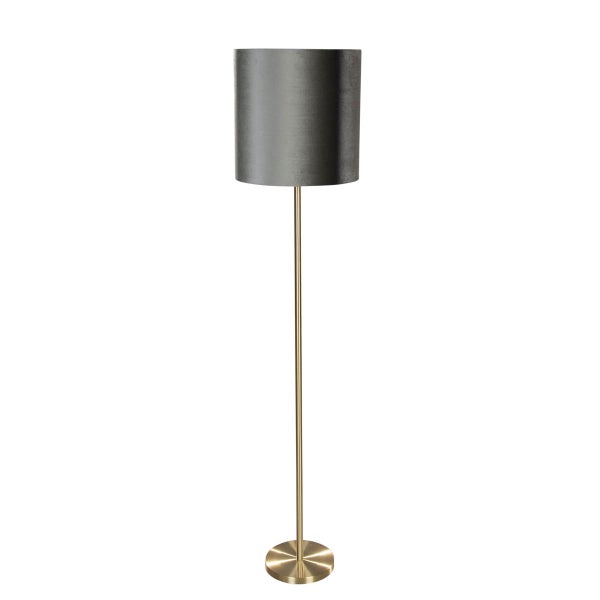 Stehlampe mit Lampenschirm aus Stoff und Metallsockel