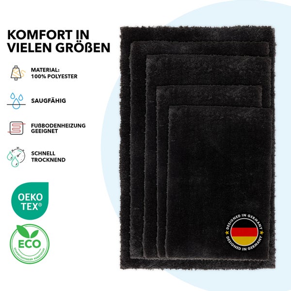 Mehrere schwarze Badteppiche aus Polyester in verschiedenen Größen