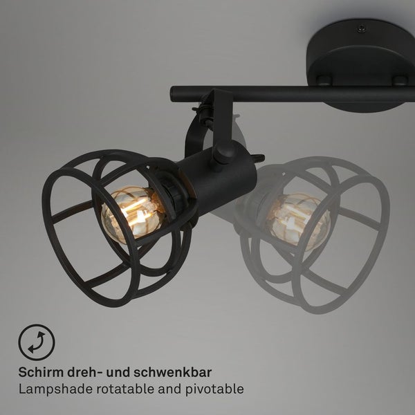 Deckenleuchte retro verstellbar Gitterschirm 2xE14 25W Stahl Schwarz Briloner