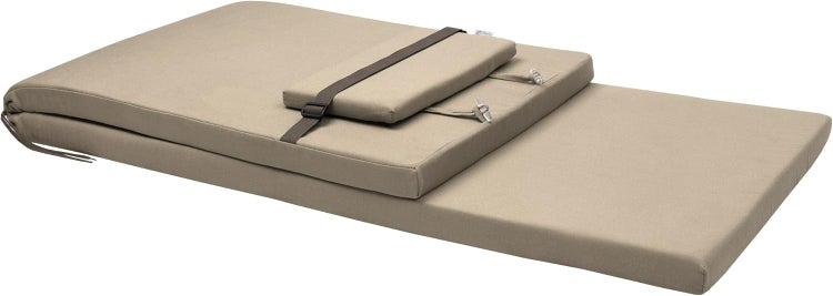 Beige Liegenauflage für Sonnenliegen mit Kopfkissen und verstellbarem Halteband