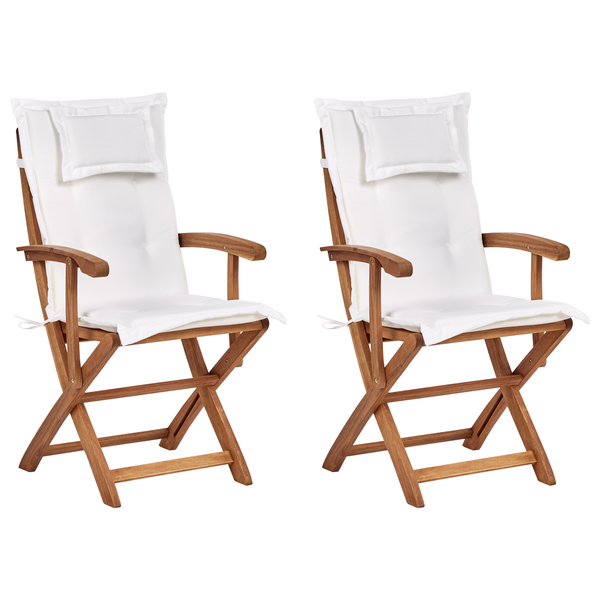 Set mit 2 Stühlen und Sitzkissen MAUI II Akazienholz Cremeweiß